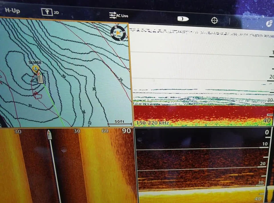 Lake map and sonar showing a deep basin where fall crappie hold